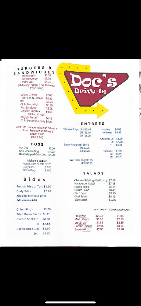 Doc's Drive-In Menu image 1